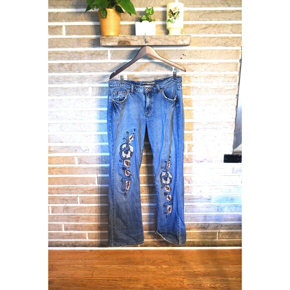 Vintage Z. Cavaricci Distressed Embroidered Copper Sequence Jeans Y2K floral 12 - Picture 1 of 10
